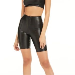 Good American faux leather bike shorts, black, NWT